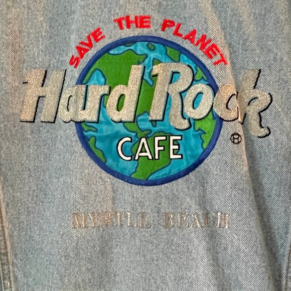 Vintage 90s HARD ROCK CAFE MYRTLE BEACH Embroidered Denim JacketMedium